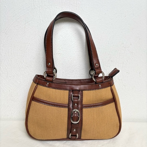 ETIENNE AIGNER Rare Vintage Cotton Jute Woven Bag Purse Faux Leather Trim - Picture 1 of 16